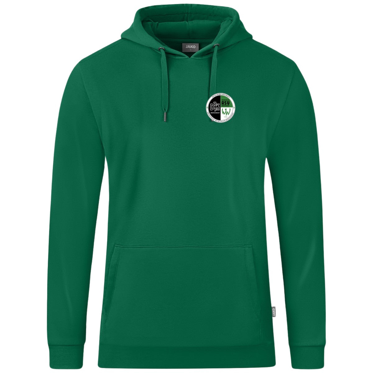 JAKO Kapuzensweat Organic C6720 – Vereinslogo herzseitig Grün Vorderseite