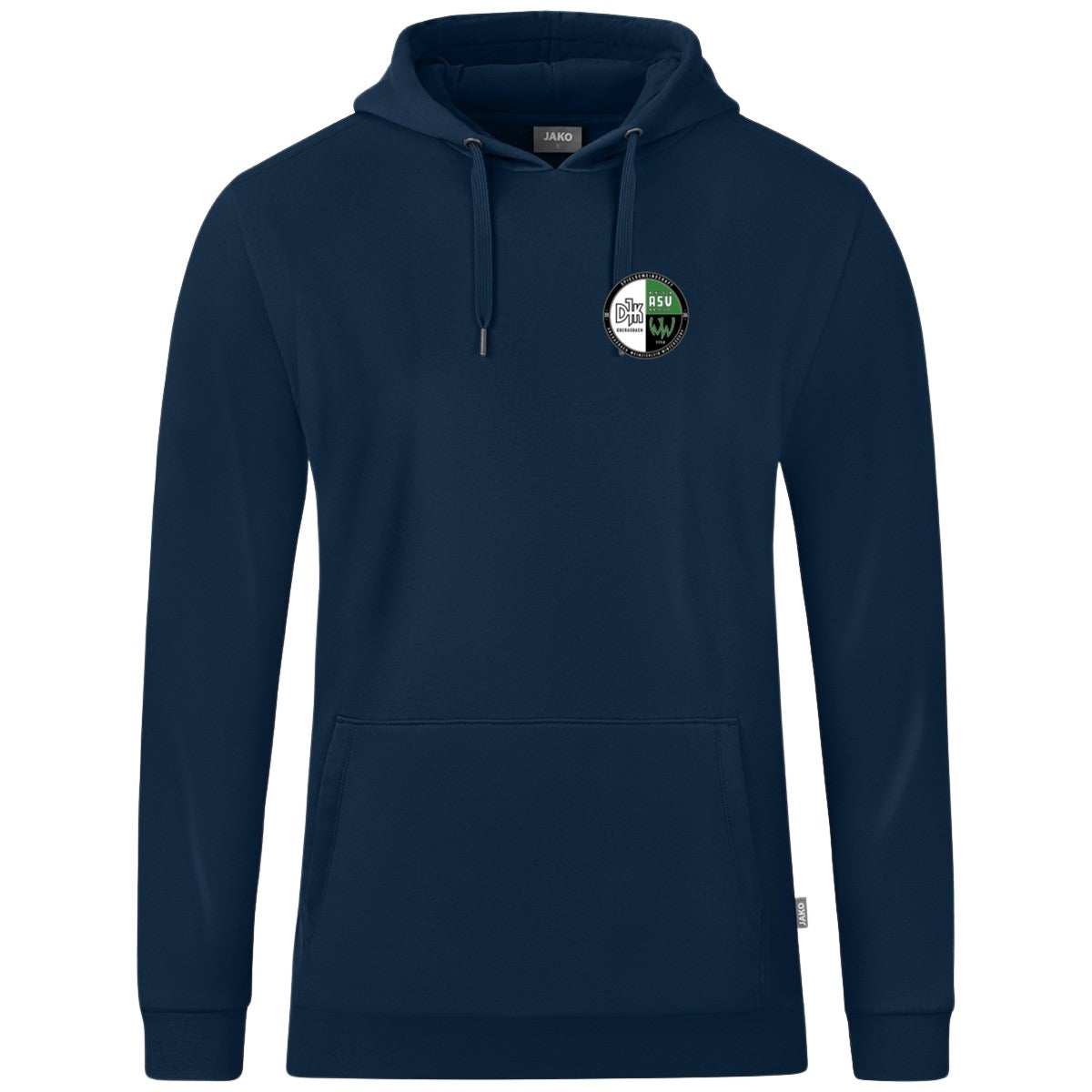 JAKO Kapuzensweat Organic C6720 – Vereinslogo herzseitig Marine Vorderseite
