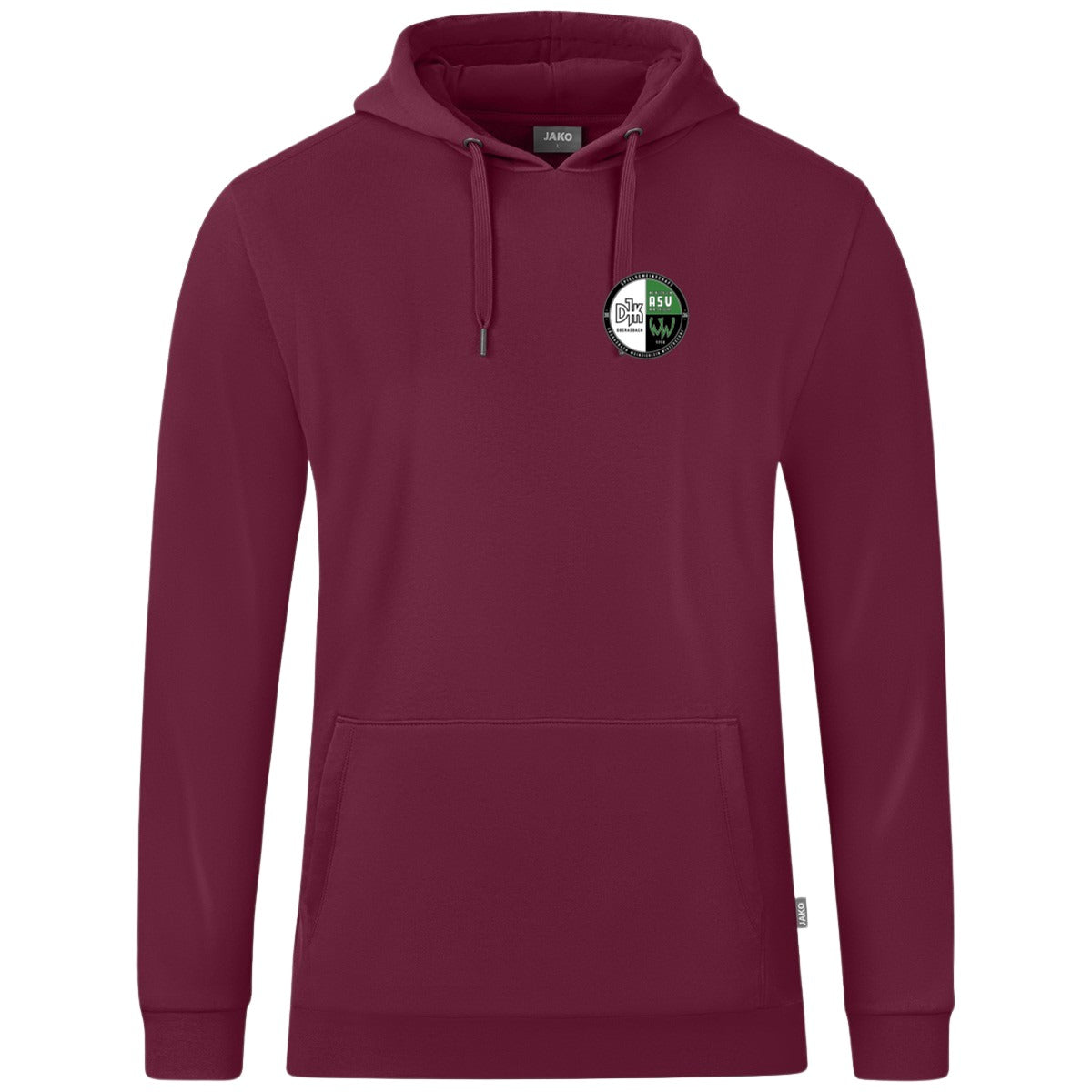 JAKO Kapuzensweat Organic C6720 – Vereinslogo herzseitig Maroon Vorderseite