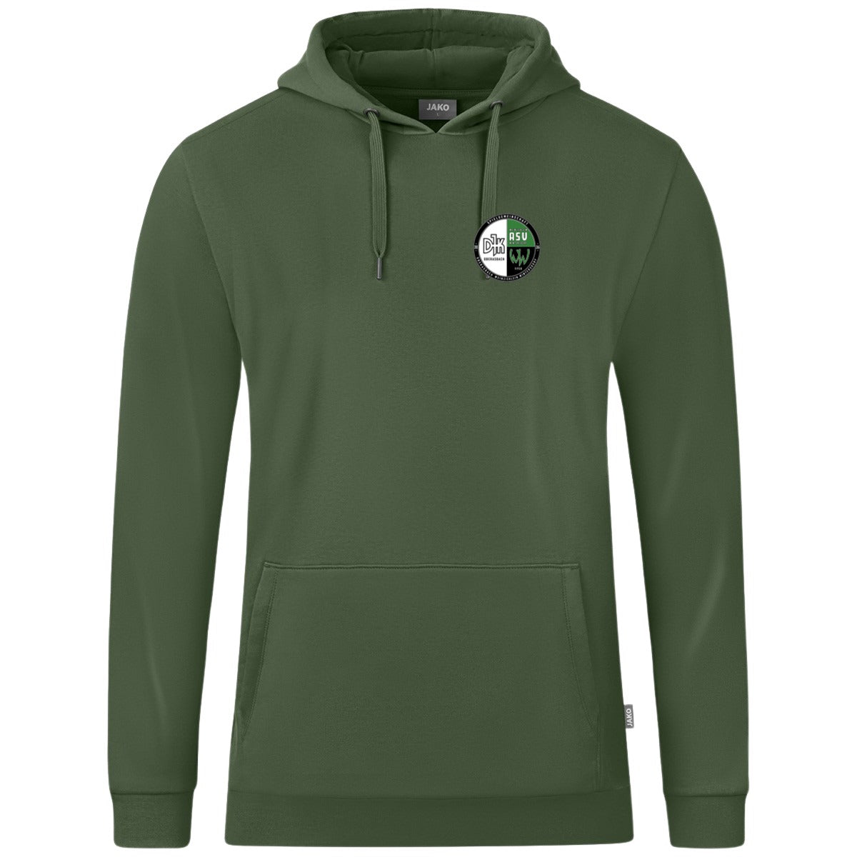 JAKO Kapuzensweat Organic C6720 – Vereinslogo herzseitig Oliv Vorderseite