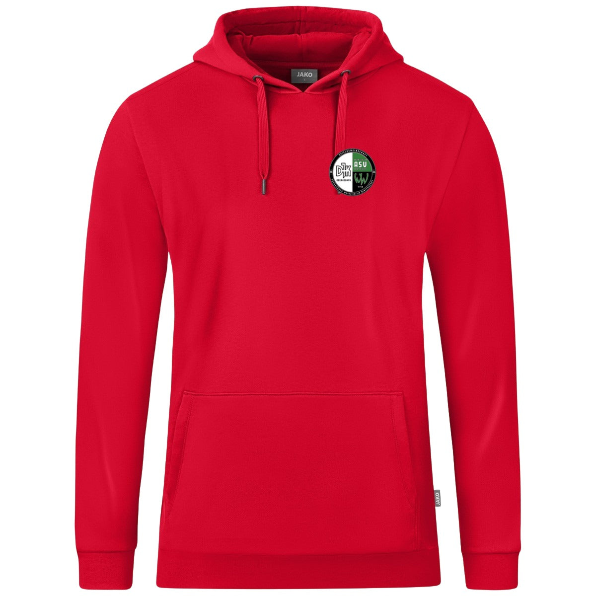 JAKO Kapuzensweat Organic C6720 – Vereinslogo herzseitig Rot Vorderseite