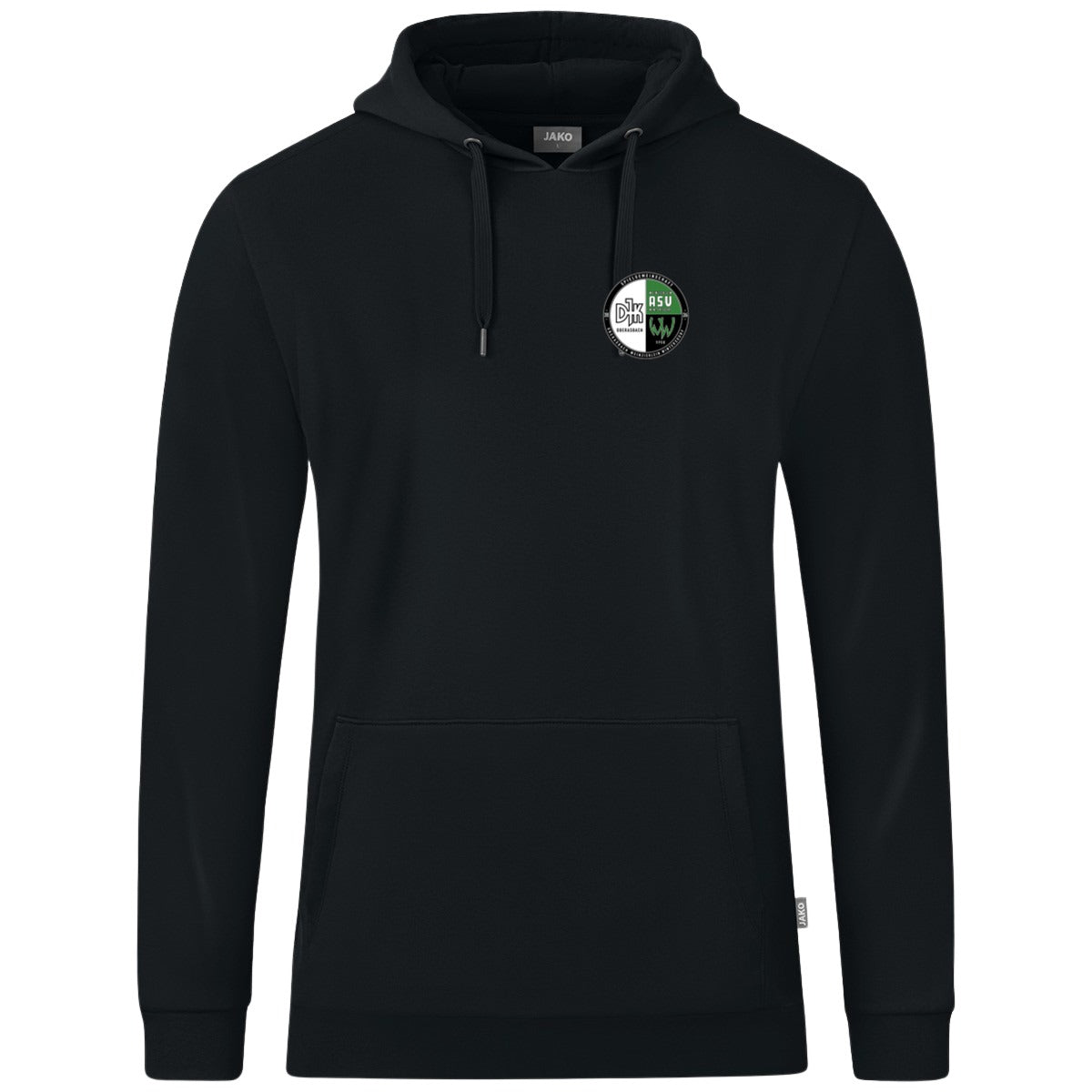 JAKO Kapuzensweat Organic C6720 – Vereinslogo herzseitig Schwarz Vorderseite