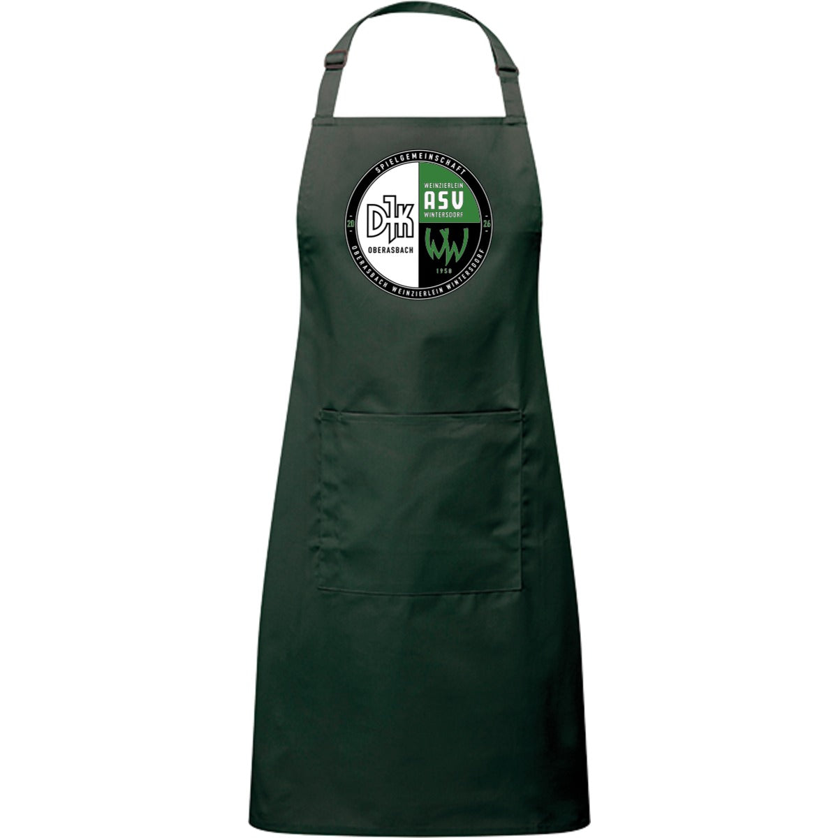Kochschürze mit Tasche PR154 – Vereinslogo mittig groß Bottle Green Vorderseite