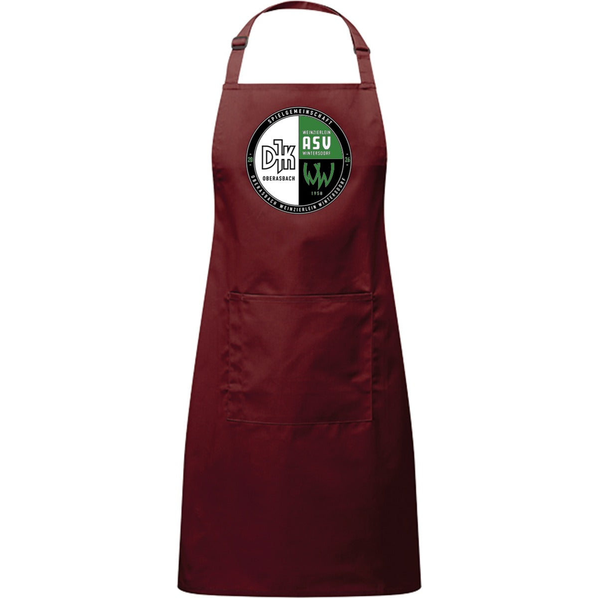 Kochschürze mit Tasche PR154 – Vereinslogo mittig groß Burgundy Vorderseite