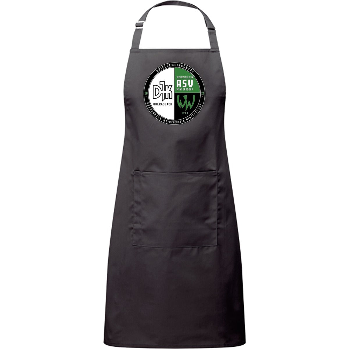 Kochschürze mit Tasche PR154 – Vereinslogo mittig groß Charcoal Vorderseite