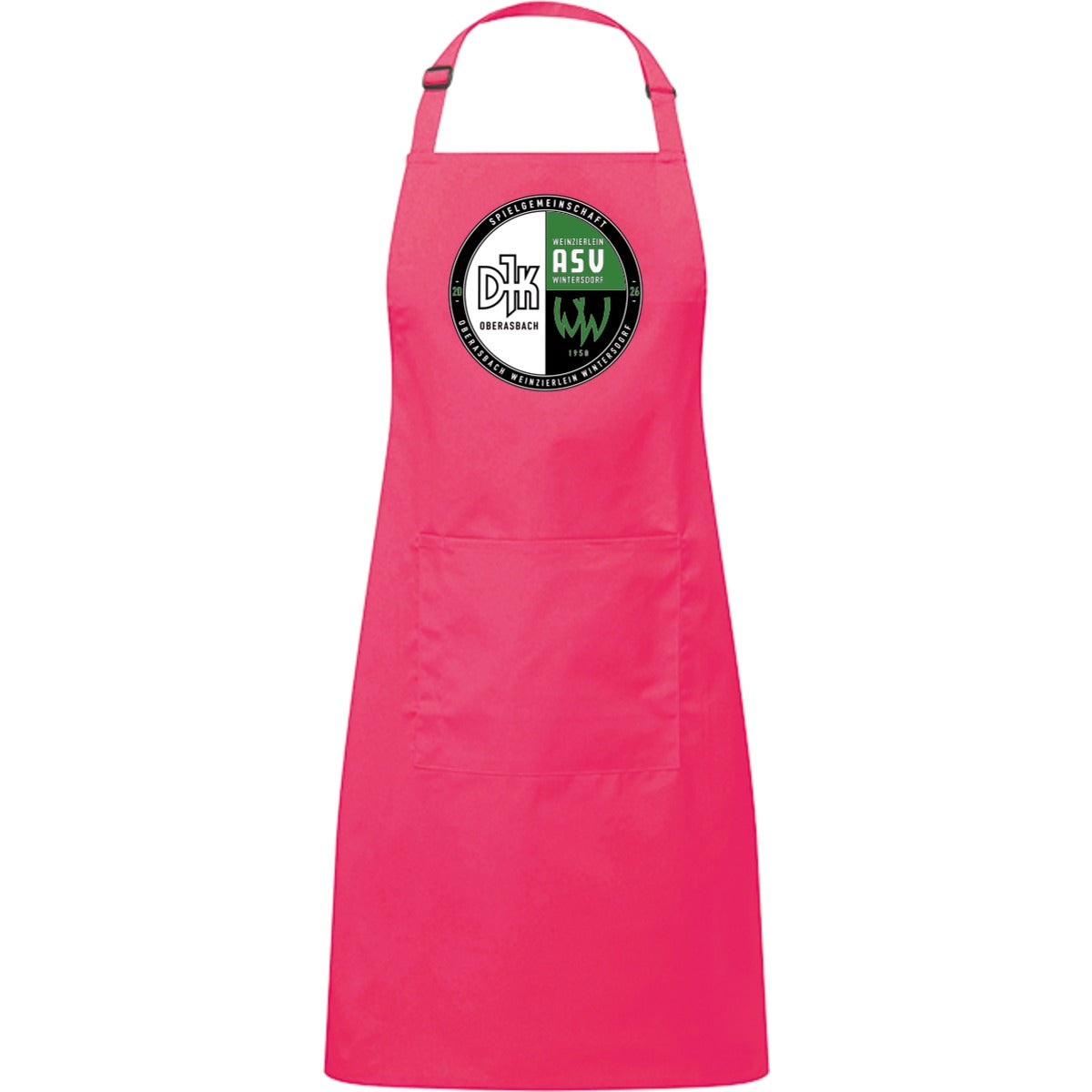 Kochschürze mit Tasche PR154 – Vereinslogo mittig groß Hot Pink Vorderseite