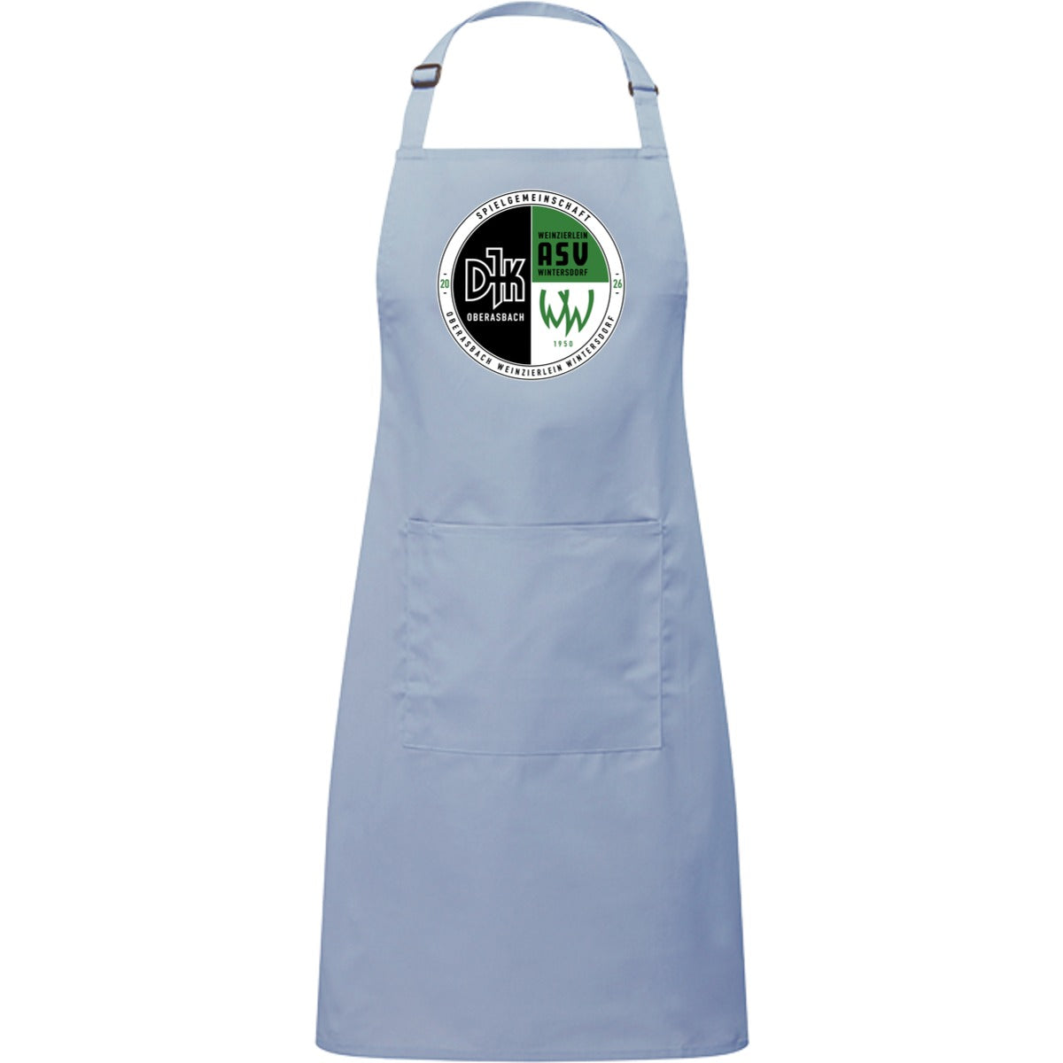 Kochschürze mit Tasche PR154 – Vereinslogo mittig groß Light Blue Vorderseite