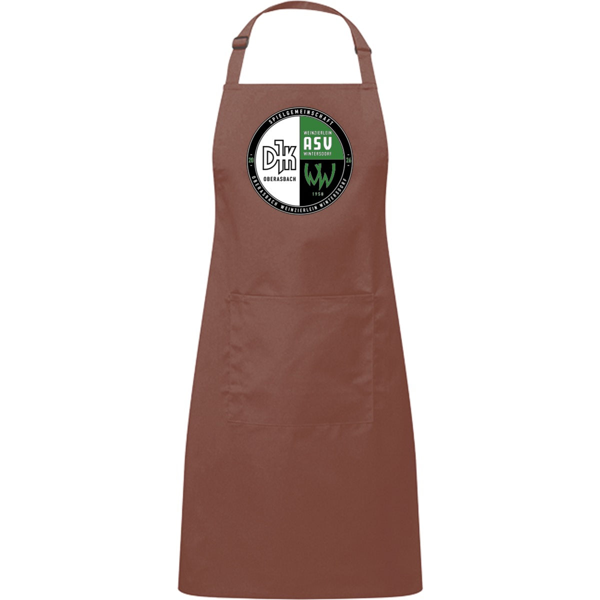 Kochschürze mit Tasche PR154 – Vereinslogo mittig groß Mocha Vorderseite