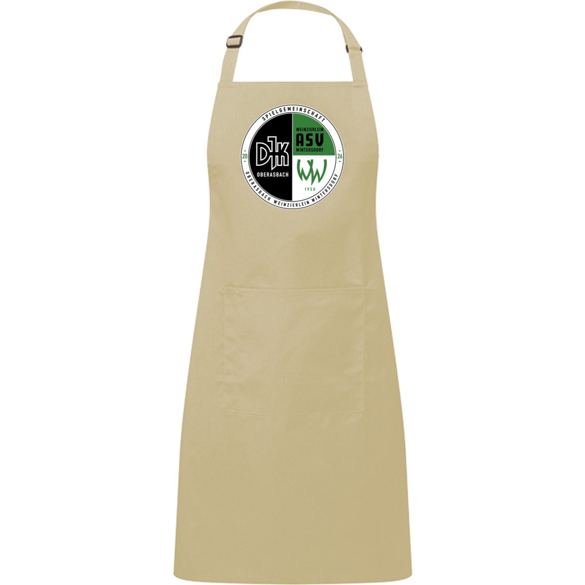 Kochschürze mit Tasche PR154 – Vereinslogo mittig groß Natural Vorderseite