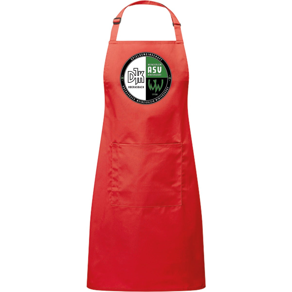 Kochschürze mit Tasche PR154 – Vereinslogo mittig groß Strawberry Red Vorderseite