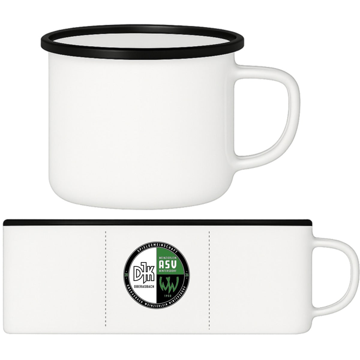 Emaille Tasse EMAILLE-12N – Vereinslogo mittig groß Schwarz Vorderseite