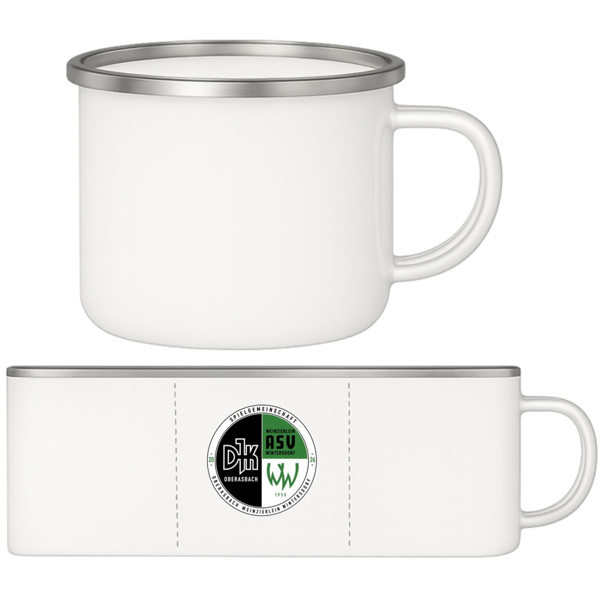 Emaille Tasse EMAILLE-12N – Vereinslogo mittig groß Silber Vorderseite