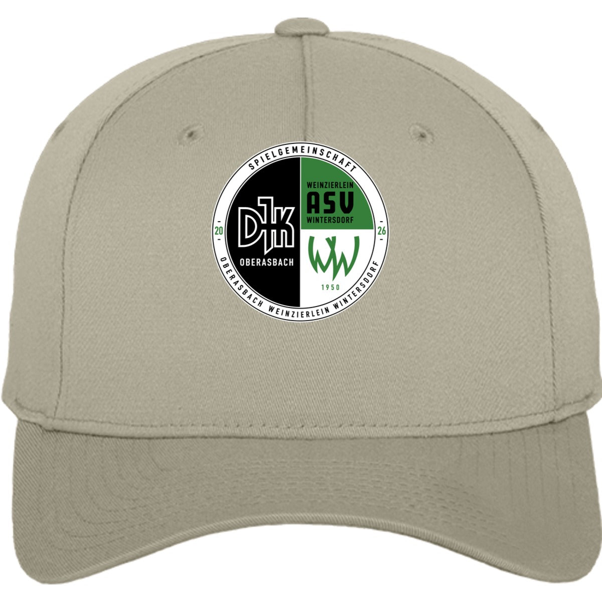 Flexfit 5 Panel Baseball Cap FX6560 – Vereinslogo mittig groß Beige Vorderseite