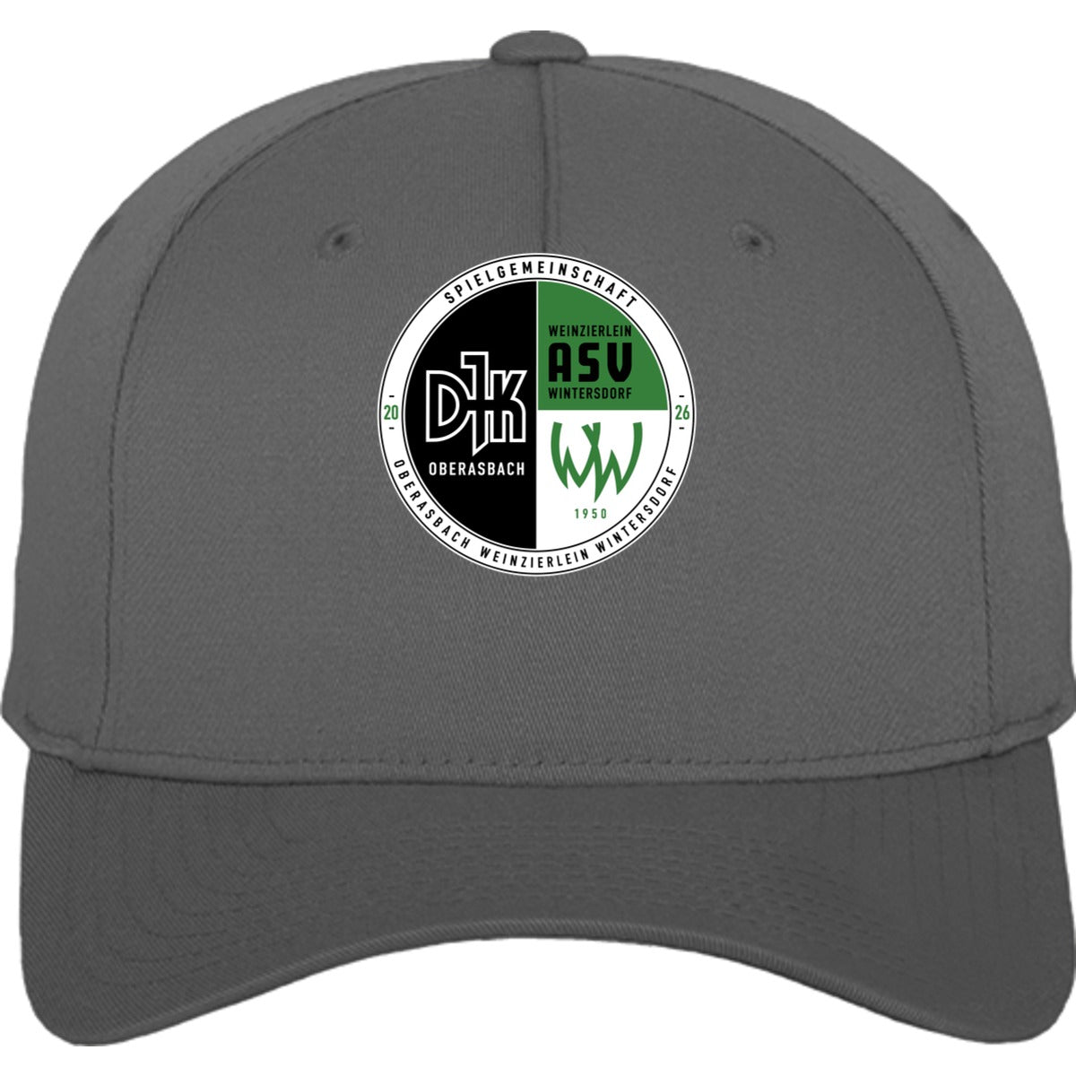Flexfit 5 Panel Baseball Cap FX6560 – Vereinslogo mittig groß Greenish Grey Vorderseite