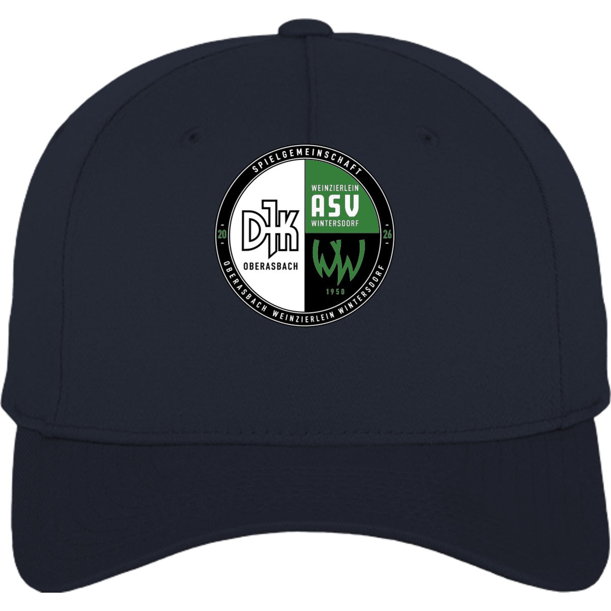 Flexfit 5 Panel Baseball Cap FX6560 – Vereinslogo mittig groß Greyish Navy Vorderseite