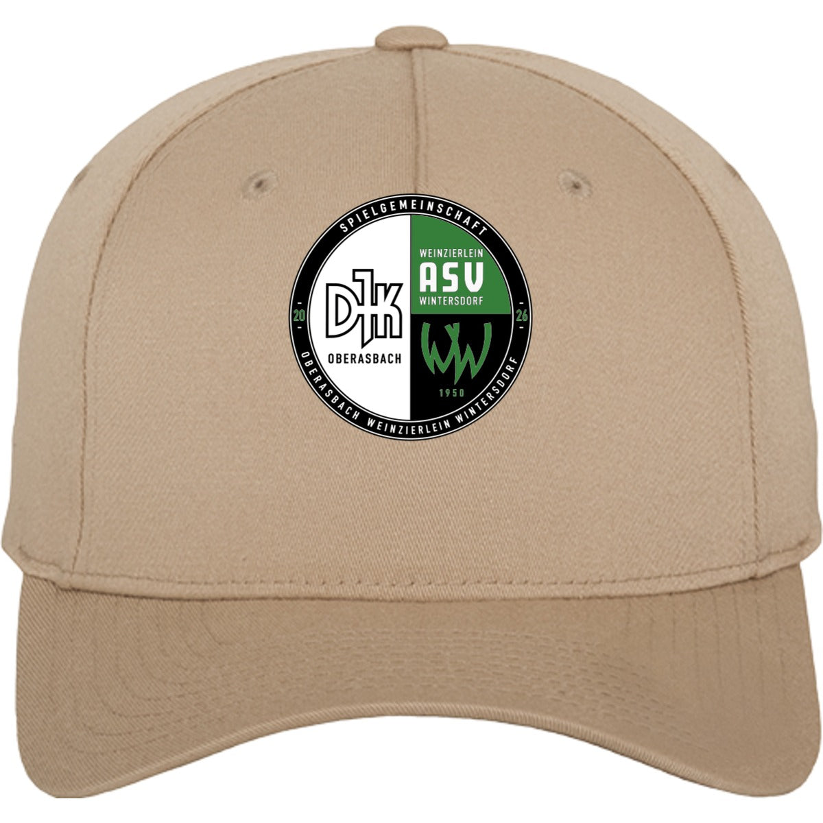 Flexfit 5 Panel Baseball Cap FX6560 – Vereinslogo mittig groß Khaki Vorderseite