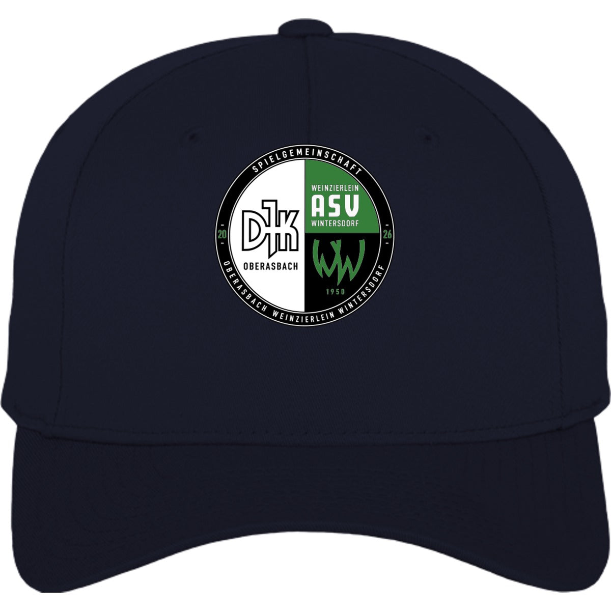 Flexfit 5 Panel Baseball Cap FX6560 – Vereinslogo mittig groß Navy Vorderseite