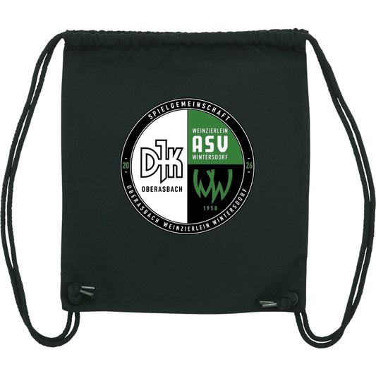 Sportbeutel aus Bio-Baumwolle personalisierbar mit Druck STAU763 – Vereinslogo mittig groß Black Vorderseite