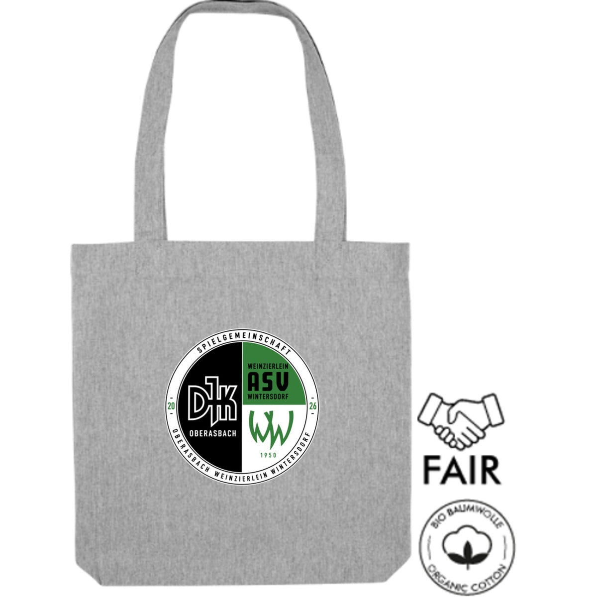 Tote Bag STAU760 Nachhaltige Stofftasche – Vereinslogo mittig groß Heather Grey Vorderseite