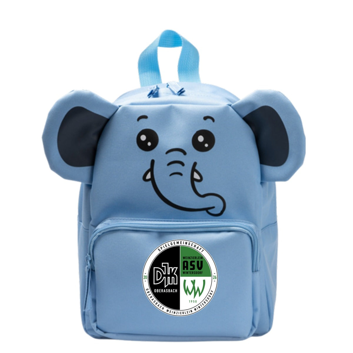 Personalisierter Kindergarten Rucksack BINGO 1710 – Vereinslogo mittig groß Light Royal Blue Vorderseite