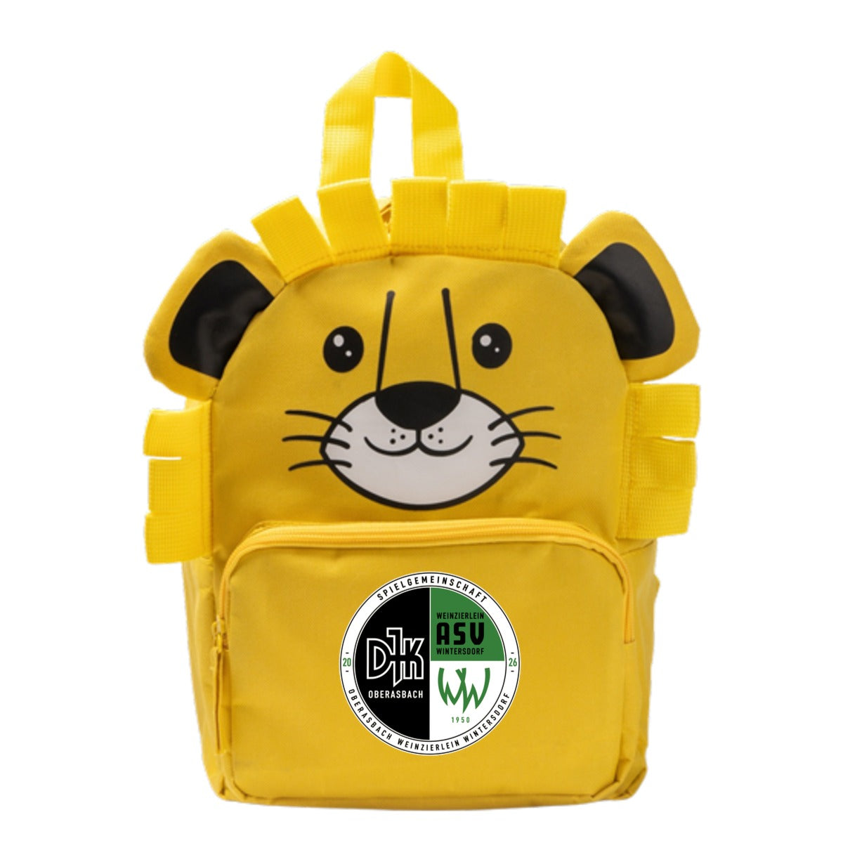 Personalisierter Kindergarten Rucksack BINGO 1710 – Vereinslogo mittig groß Yellow Vorderseite