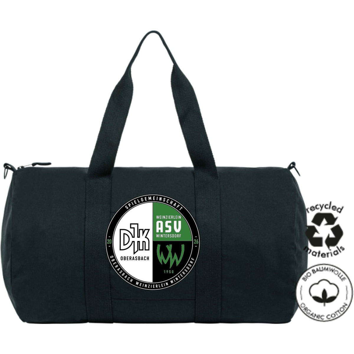 Nachhaltige Duffle Bag Tasche STAU892 – Vereinslogo mittig groß Black Vorderseite
