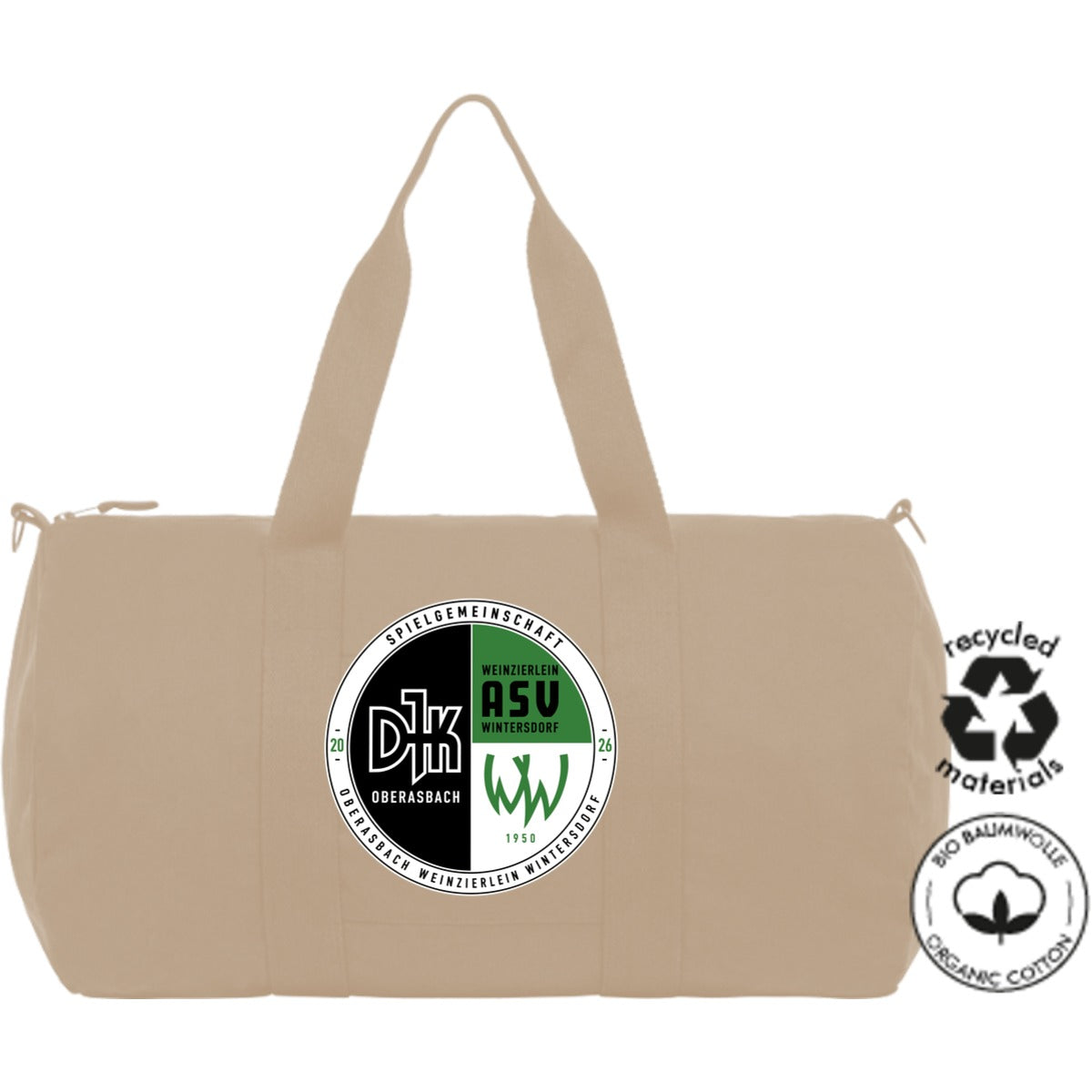 Nachhaltige Duffle Bag Tasche STAU892 – Vereinslogo mittig groß Natural Vorderseite