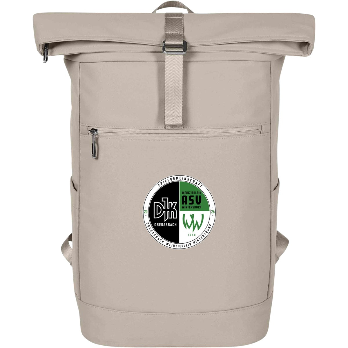 Stylischer Rolltop Laptop Rucksack Star HF18061 – Vereinslogo mittig groß Beige Vorderseite