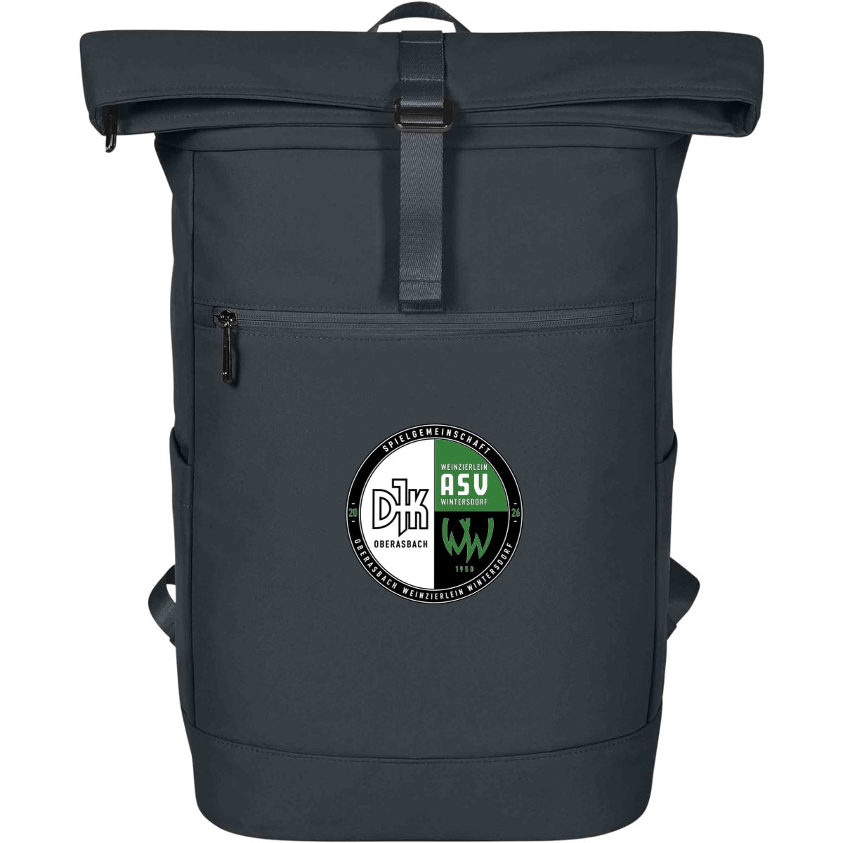 Stylischer Rolltop Laptop Rucksack Star HF18061 – Vereinslogo mittig groß Black Vorderseite