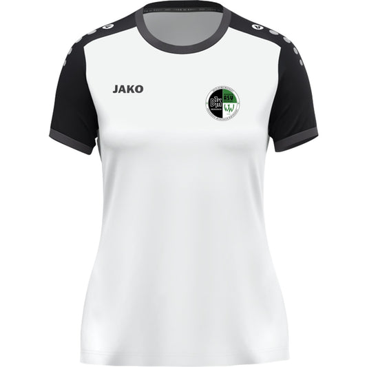 JAKO Damen Trikot Dynamic mit Kontrasteinfassung 4270D – Vereinslogo herzseitig Weiß/Schwarz Vorderseite