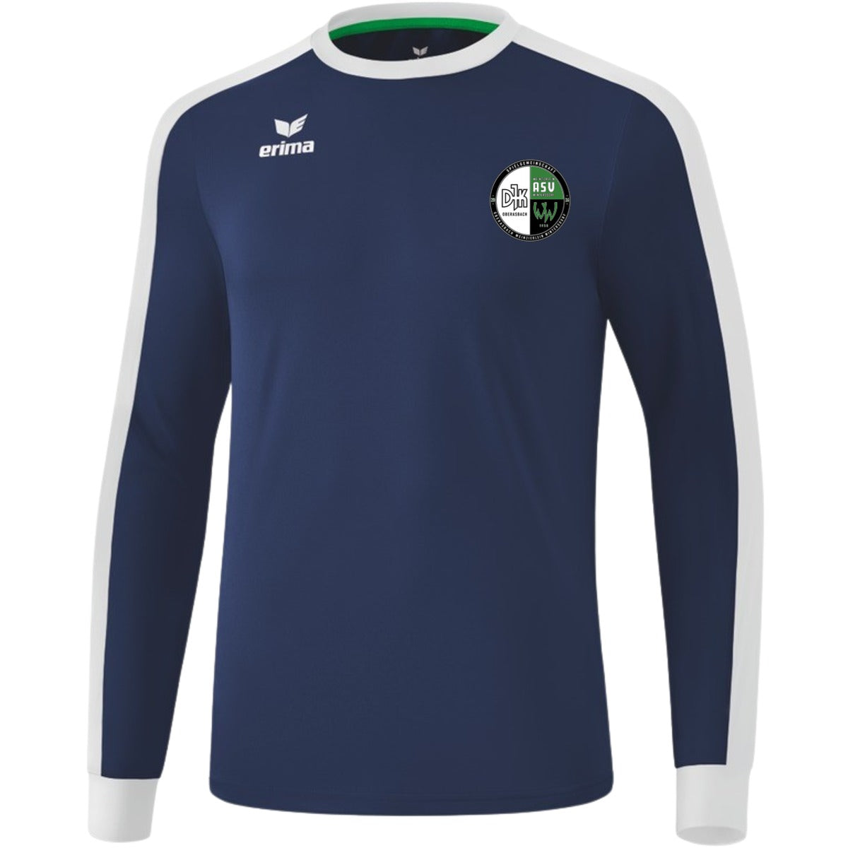 Retro Star klassisches Langarm Trikot E31421M – Vereinslogo herzseitig New Navy/Weiß Vorderseite