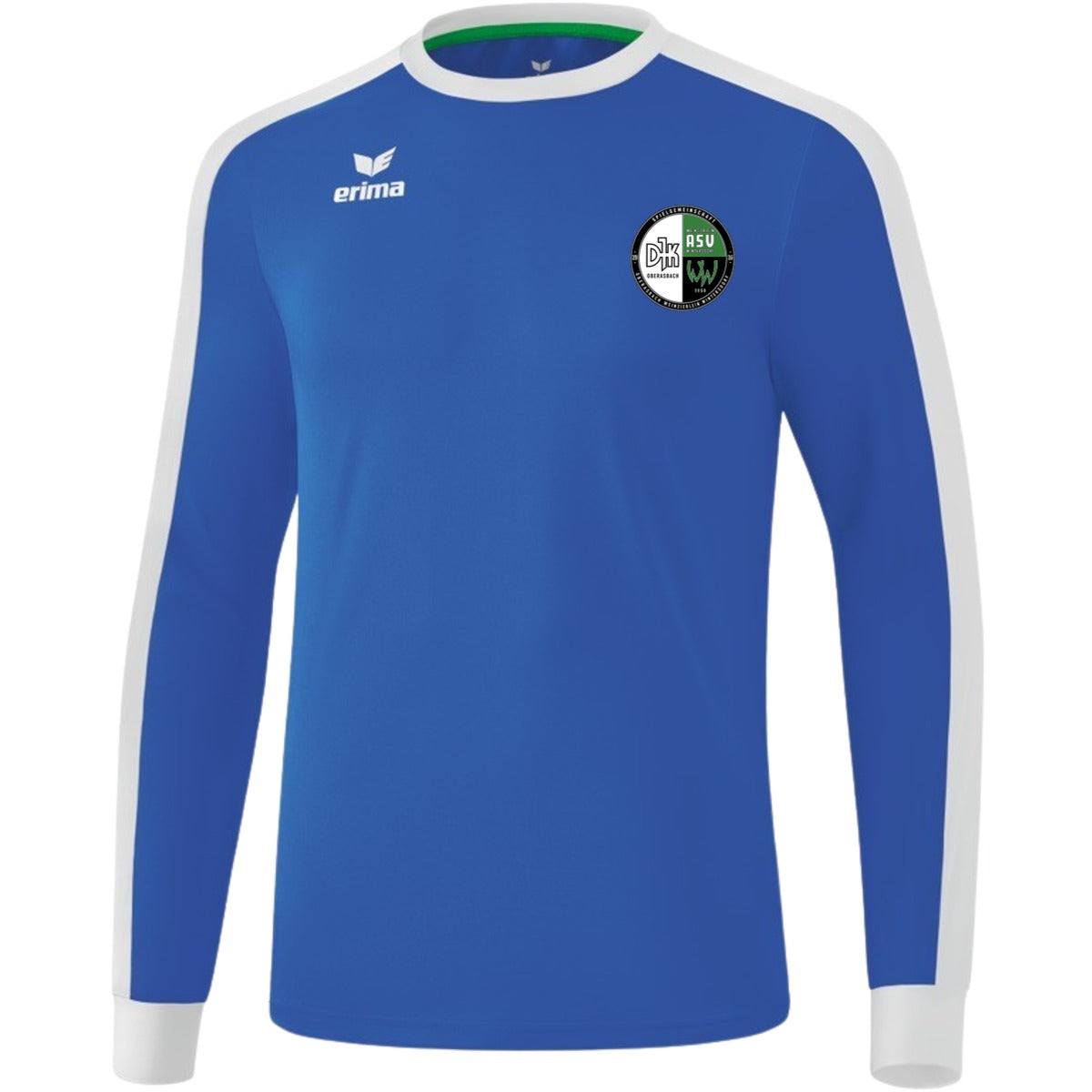 Retro Star klassisches Langarm Trikot E31421M – Vereinslogo herzseitig New Royal/Weiß Vorderseite