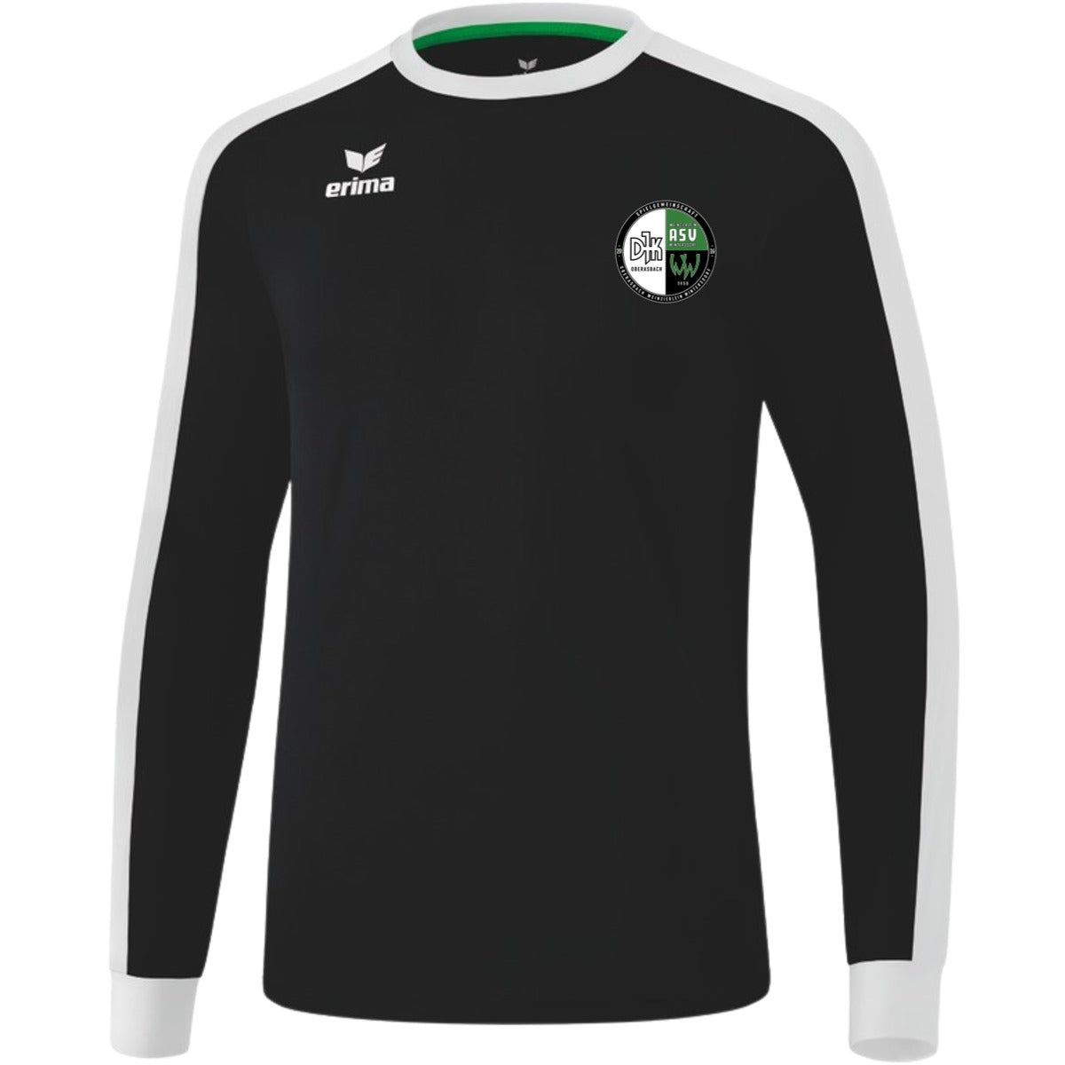 Retro Star klassisches Langarm Trikot E31421M – Vereinslogo herzseitig Schwarz/Weiß Vorderseite