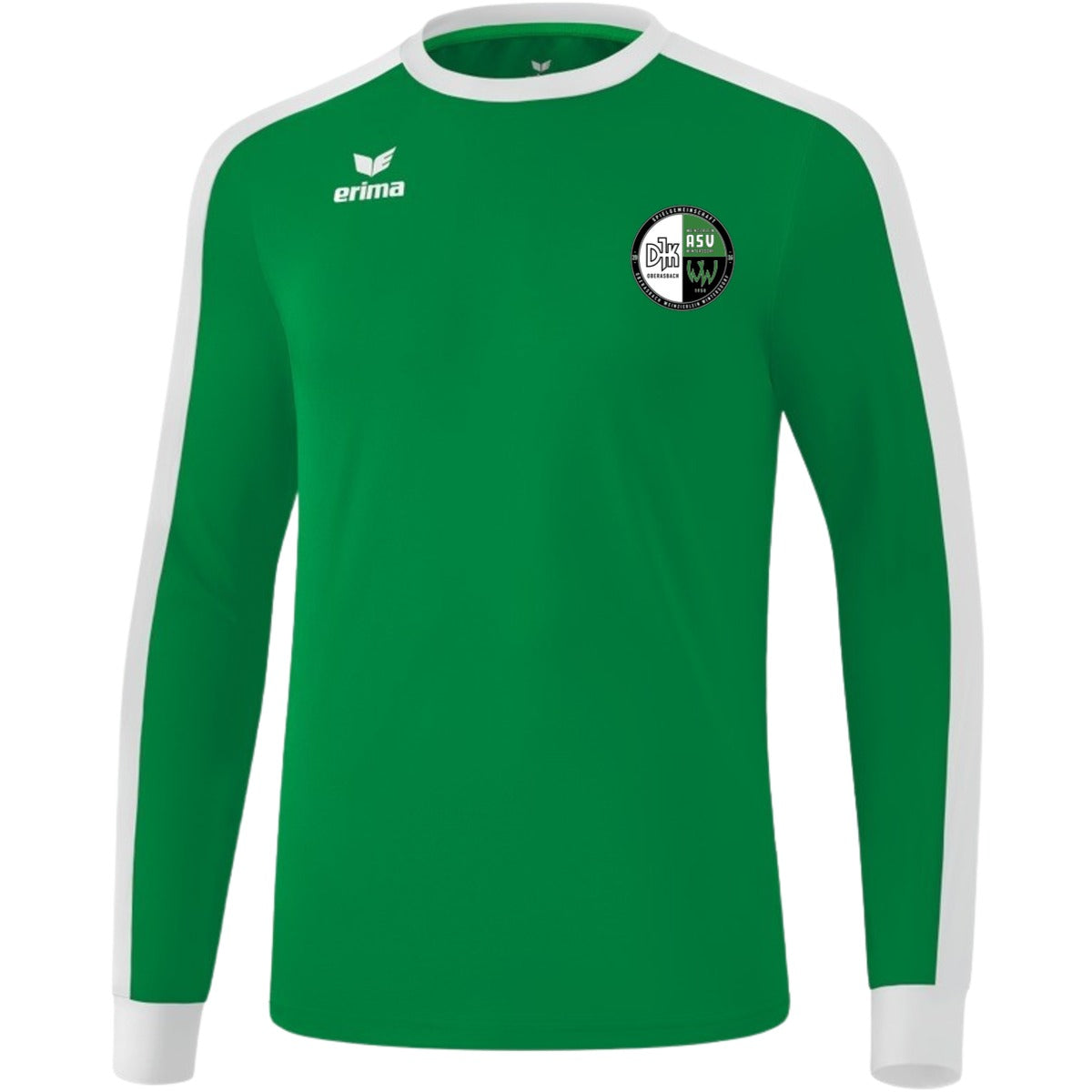 Retro Star klassisches Langarm Trikot E31421M – Vereinslogo herzseitig Smaragd/Weiß Vorderseite
