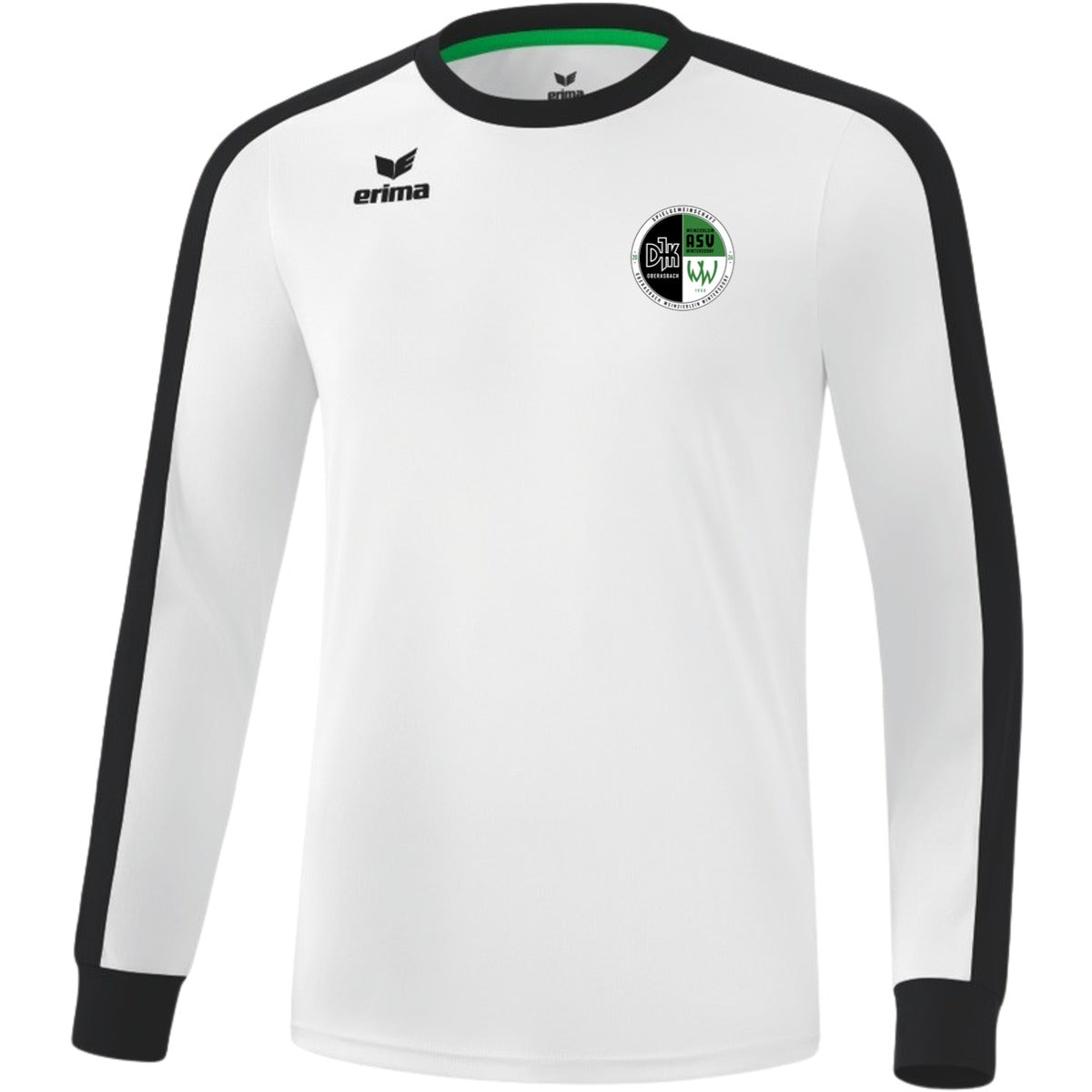 Retro Star klassisches Langarm Trikot E31421M – Vereinslogo herzseitig Weiß/Schwarz Vorderseite