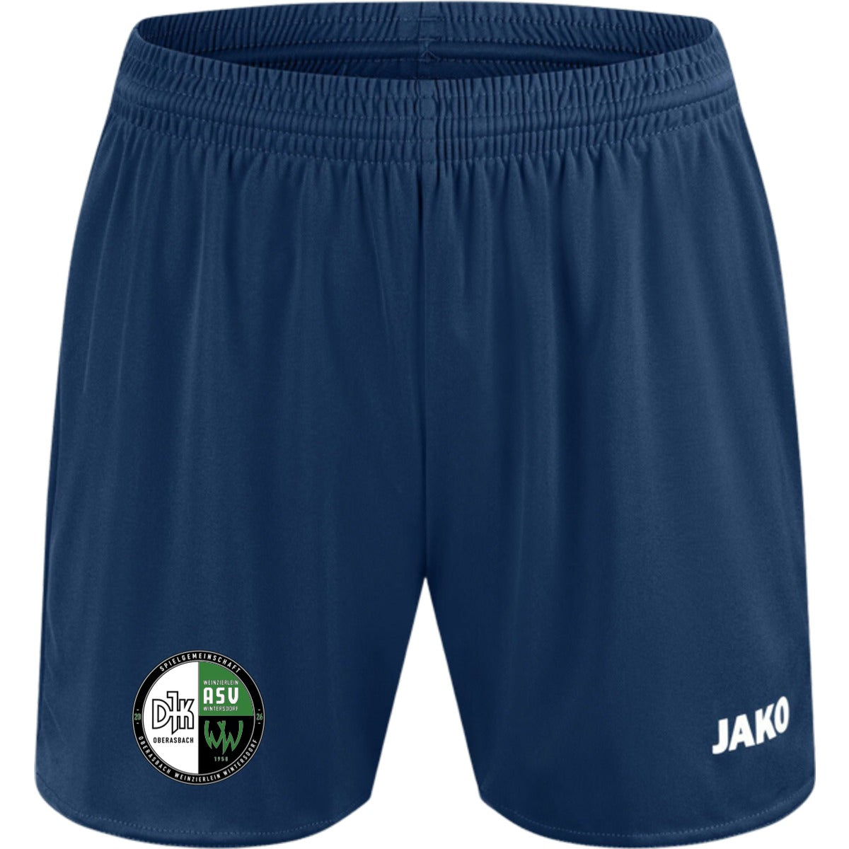 JAKO Sporthose Manchester 2.0 ohne Innenslip Damen 4400D – Vereinslogo am Bein Navy Vorderseite