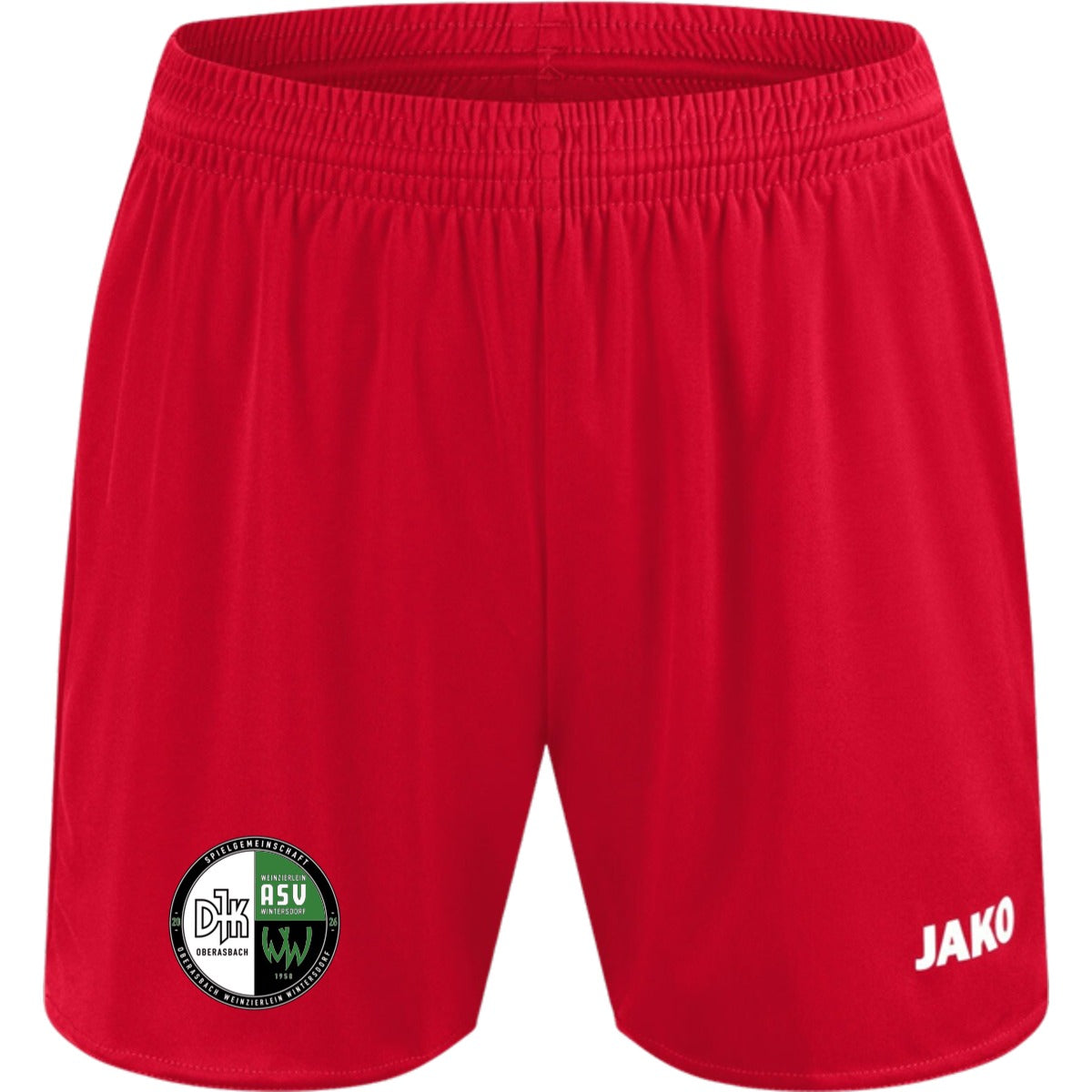 JAKO Sporthose Manchester 2.0 ohne Innenslip Damen 4400D – Vereinslogo am Bein Sportrot Vorderseite