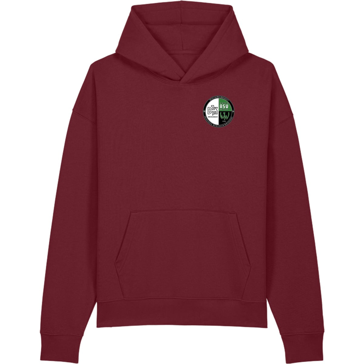 Lässiger Kapuzenpullover Chaser Unisex Hoodie STSU077 – Vereinslogo herzseitig Burgundy Vorderseite
