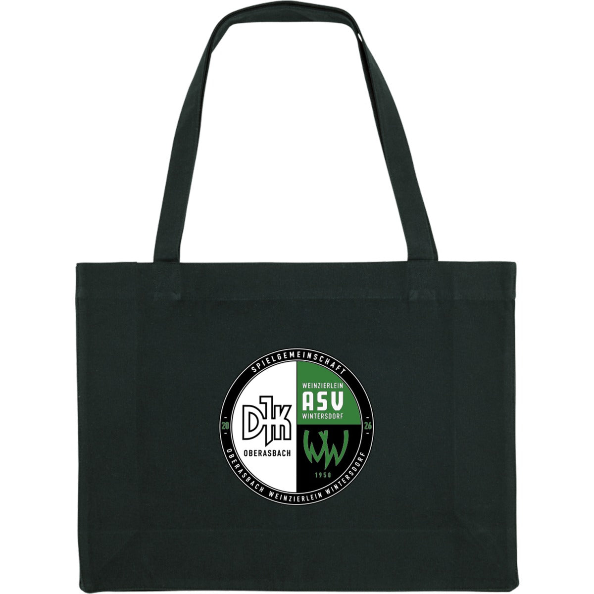 Nachhaltiger Canvas Shopping Bag personalisierbar STAU762 – Vereinslogo mittig groß Black Vorderseite