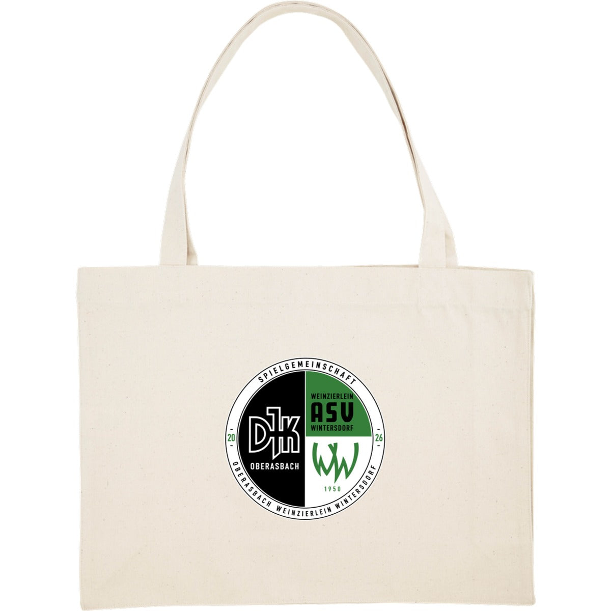 Nachhaltiger Canvas Shopping Bag personalisierbar STAU762 – Vereinslogo mittig groß Natural Vorderseite