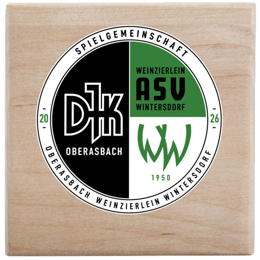 Spardose aus Holz SDH01 – Vereinslogo mittig groß Holz Vorderseite