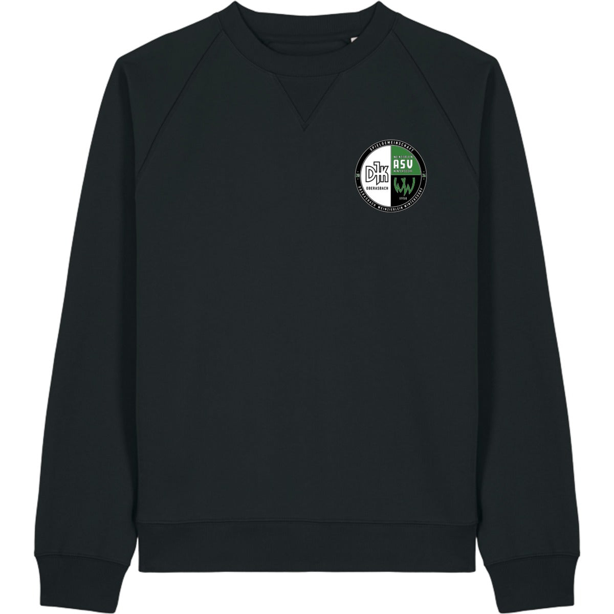 Schweres Unisex Relaxed Raglan Sweatshirt Knoxer STSU201 – Vereinslogo herzseitig Black Vorderseite
