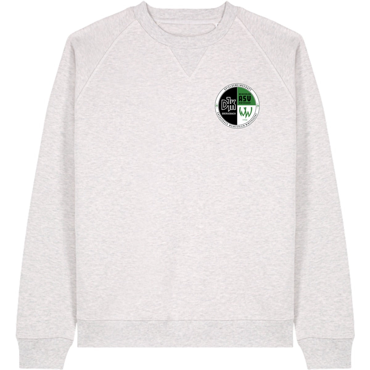 Schweres Unisex Relaxed Raglan Sweatshirt Knoxer STSU201 – Vereinslogo herzseitig Cool Heather Grey Vorderseite