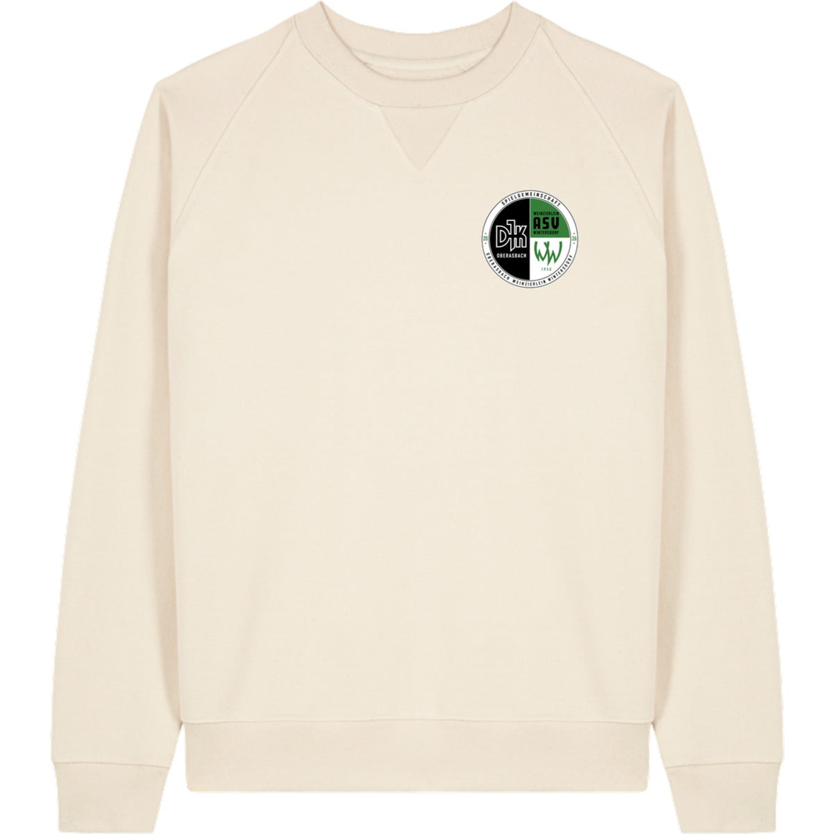 Schweres Unisex Relaxed Raglan Sweatshirt Knoxer STSU201 – Vereinslogo herzseitig Natural Raw Vorderseite