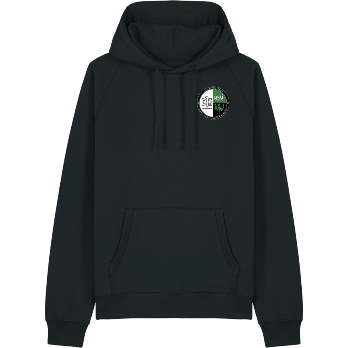 Unisex Raglan Hoodie aus Bio-Baumwolle Striker STSU202 – Vereinslogo herzseitig Black Vorderseite