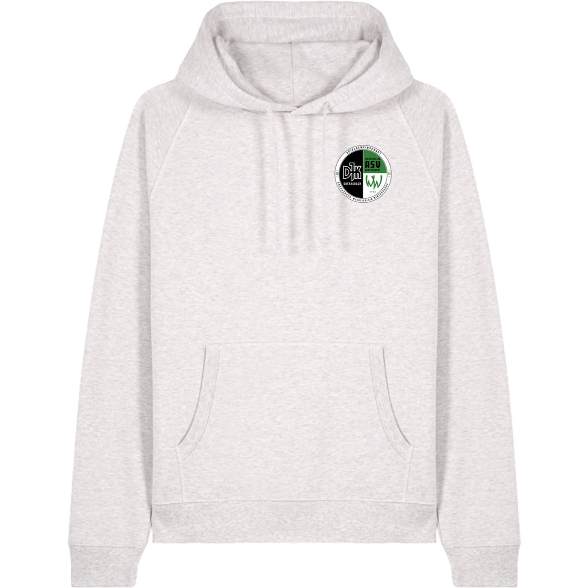 Unisex Raglan Hoodie aus Bio-Baumwolle Striker STSU202 – Vereinslogo herzseitig Cool Heather Grey Vorderseite