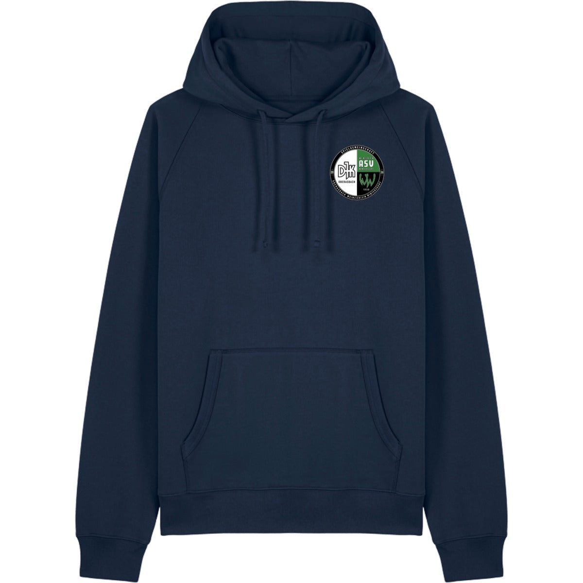 Unisex Raglan Hoodie aus Bio-Baumwolle Striker STSU202 – Vereinslogo herzseitig French Navy Vorderseite
