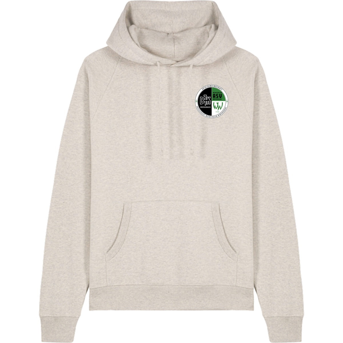 Unisex Raglan Hoodie aus Bio-Baumwolle Striker STSU202 – Vereinslogo herzseitig Heather Haze Vorderseite
