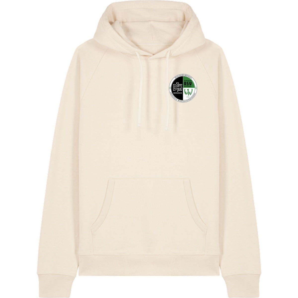 Unisex Raglan Hoodie aus Bio-Baumwolle Striker STSU202 – Vereinslogo herzseitig Natural Raw Vorderseite
