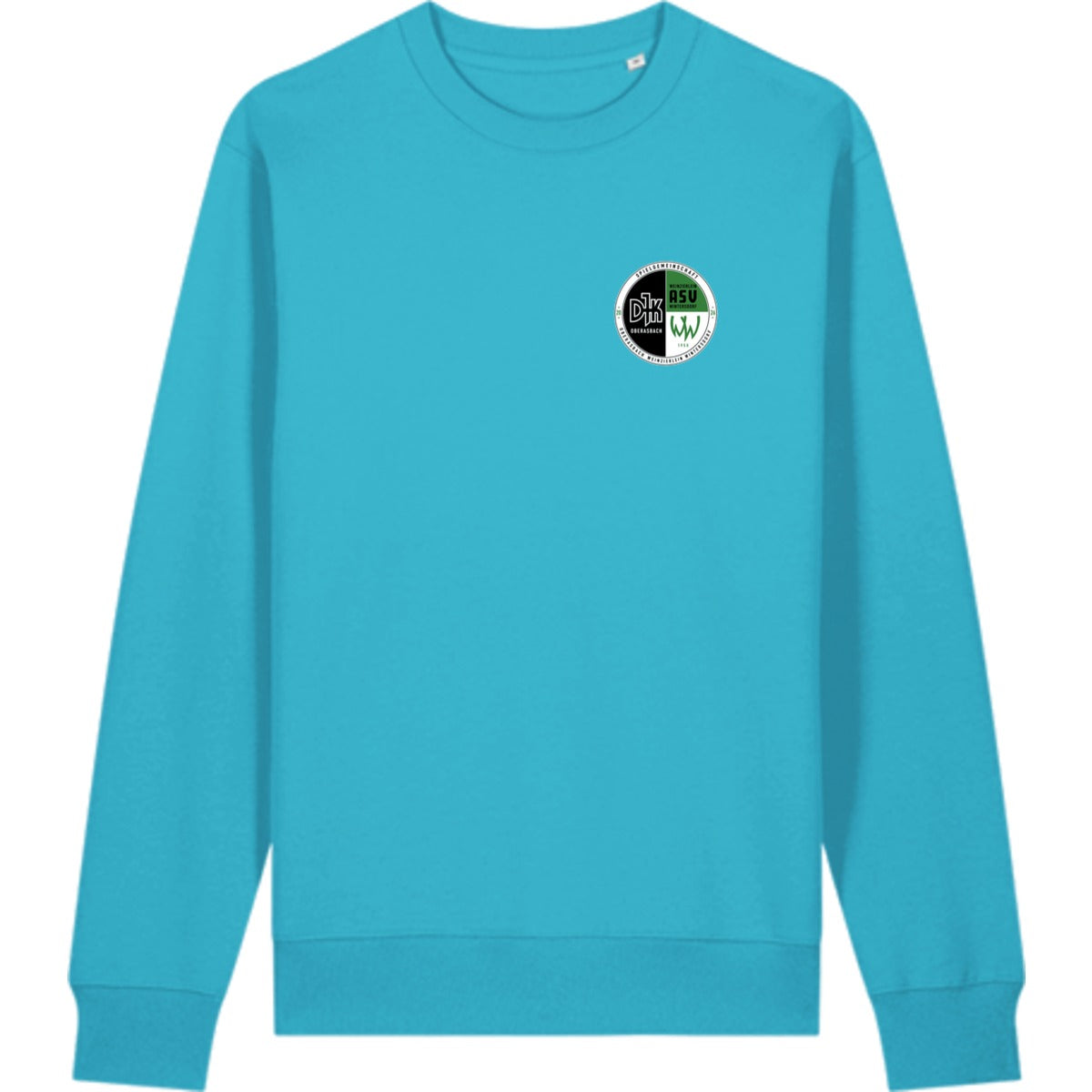 Schweres Unisex Sweatshirt aus Bio-Baumwolle Changer 2.0 STSU178 – Vereinslogo herzseitig Aqua Blue Vorderseite